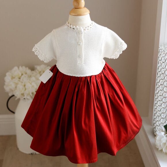 Red Silk and Cotton Knit Sweater Dress Baby Special Occasion Limited Edition - Picture 2 of 6